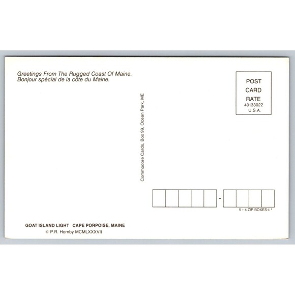 Postcard Maine Cape Porpoise Goat Island Light Lighthouse ME c1987 Sailboat - Picture 2 of 2